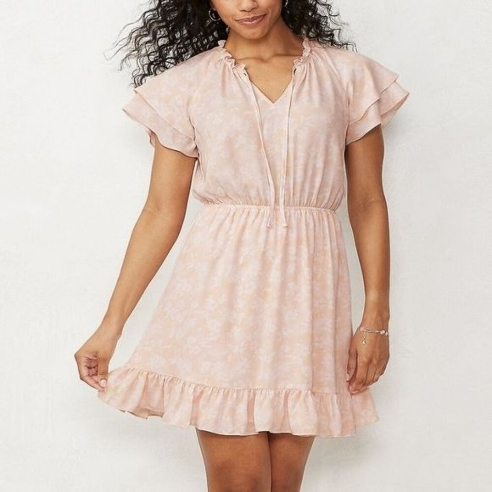 LC Lauren Conrad Womens Floral Ruffle Mini Dress Size XS